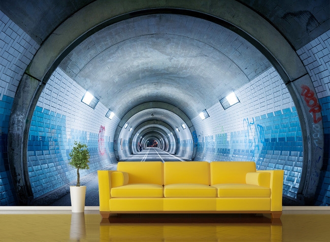 Décoration murale trompe l'œil effet profondeur Dans le tunnel